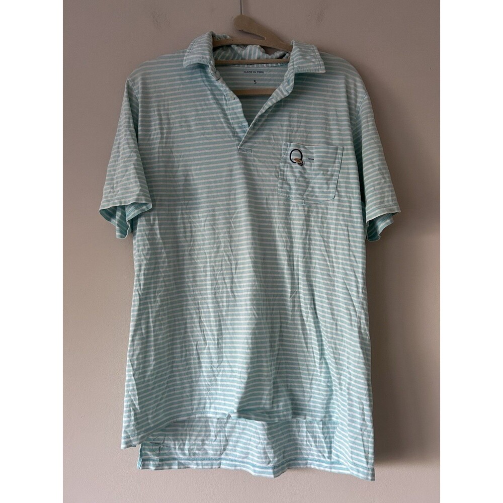 B. Draddy Blue And White Striped Polo Quail Hollow Logo Size Small Golf Preppy